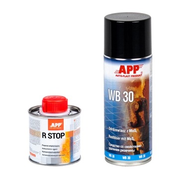 Odrdzewiacz molibden SPRAY 400ml SZARY+ neutralizator rdza R-STOP 100ml APP