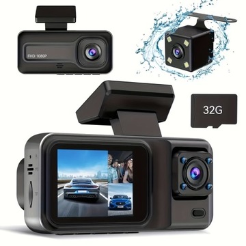 3-канальная автомобильная камера HD 1080P с 3 объективами, широкий угол обзора, датчик G,