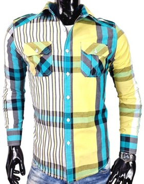 Koszula męska żółta we wzory slim KD101 r. M/L