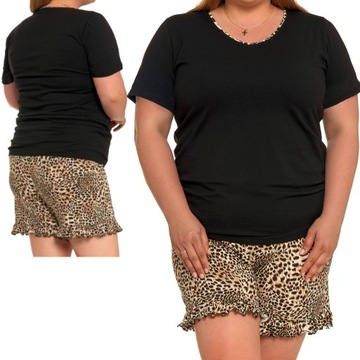 PIŻAMA DAMSKA BAWEŁNIANA KRÓTKI RĘKAW SZORTY PANTERKA PLUS SIZE 2XL