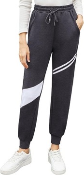 DAMSKIE SPODNIE DRESOWE Z PASKAMI SZARE ROZMIAR M