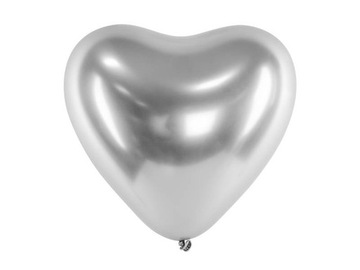 Balony lateksowe Serca, Glossy, Chrome, Srebrne, 30cm, 50 szt.