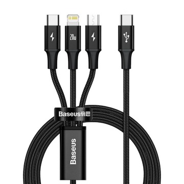 Kabel USB 3w1 Baseus Rapid Series, micro USB / Lightning / USB-C, 20W, 1.5m