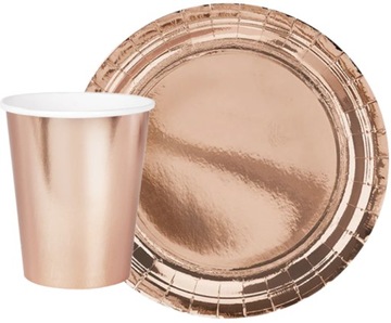 ZESTAW KUBKI TALERZYKI ROSE GOLD URODZINOWE 12szt