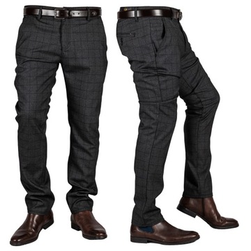 Eleganckie czarne CHINOSY w kratę WALID r.35