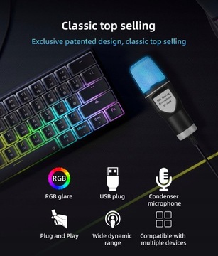 Микрофон для ПК, ЕМКОСТНЫЙ USB LED RGB