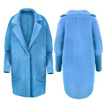 ПАЛЬТО АЛЬПАКА, ШЕРСТЯНОЙ ВОРОТНИК, СИНИЙ