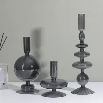 ГЛАМУРНЫЙ НАБОР ПОДСВЕЧНИКОВ СТЕКЛЯННЫЕ ПОДСВЕЧНИКИ ДЛЯ СТОЛА Светло-серый 3ШТ.