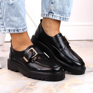 Półbuty buty damskie z klamrą czarne Vinceza 38