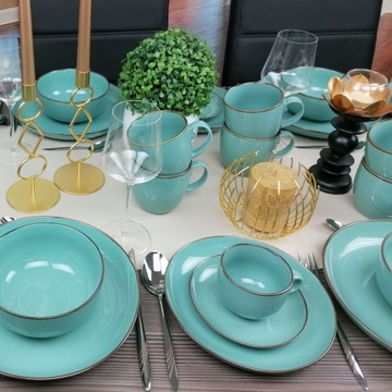 BOGUCICE RUSTIC GREEN ZESTAW OBIADOWY KAWOWY 72 EL na 12 ZIELONY Z MISECZKĄ