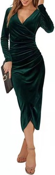 Seksowna sukienka midi w stylu retro w jednolitym kolorze