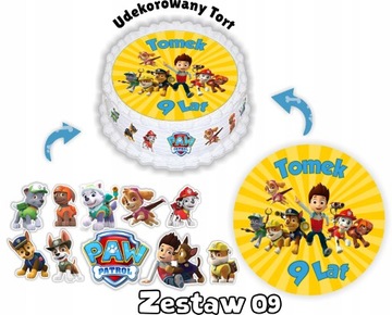 Zestaw Opłatek na Tort PSI PATROL +10 POSTACI + Imię i Wiek Dziecka