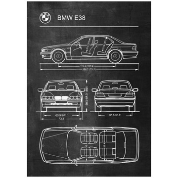 Plakat BMW E38 Retro Patent Schemat