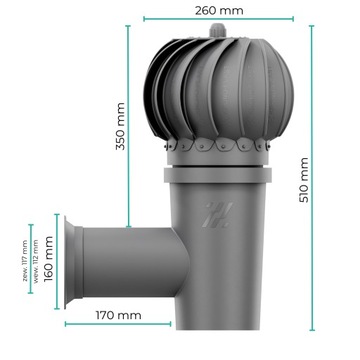 Kominek wentylacyjny boczny ścienny OBROTOWY fi110 GRAFITOWY 7024