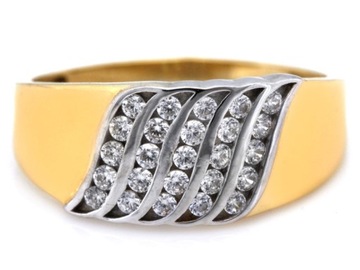 Złoty pierścionek 375 szeroki z białym złotem w nowoczesnym stylu r21 9k