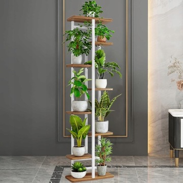 KWIETNIK METALOWY 7-POZIOMWY PIĘTROWY STOJAK NA DONICZKI KWIATY DREWNO 7P