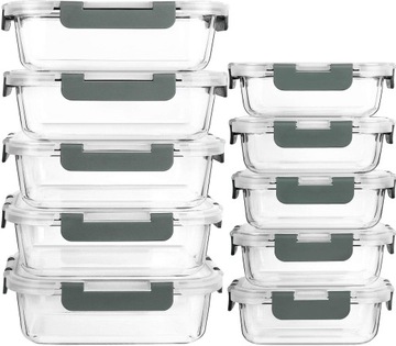 ZESTAW 10 x SZKLANE POJEMNIKI NA ŻYWNOŚĆ SZKLANY HERMETYCZNE LUNCHBOX 10szt