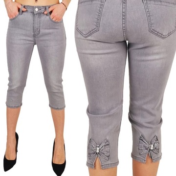 # DAMSKIE SPODNIE RYBACZKI Jeans z kokarda #