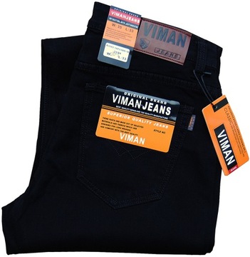 VIMAN czarne SOLIDNE dżinsy klasyczne lycra W34 L33 pas 94/96 cm
