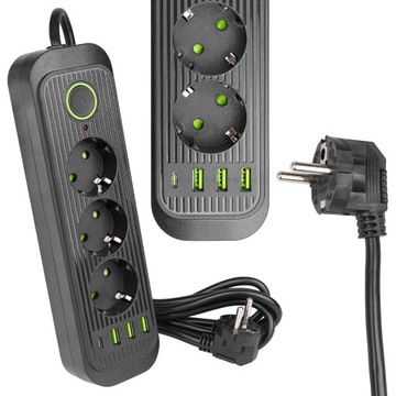 Przedłużacz Modi czarny 3x230V + 3x USB-A 1x USB-C