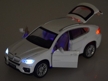 Металлический автомобиль BMW X6, модель масштаба 1:32, белый внедорожник, свет, звук