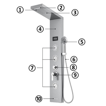 Светодиодная душевая панель Водопад с гидромассажем 5 функций ДУШЕВАЯ РУЧКА