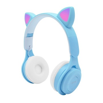 Bezprzewodowe słuchawki z uszami kota Zestaw słuchawkowy Bluetooth Diody LED składane na niebiesko