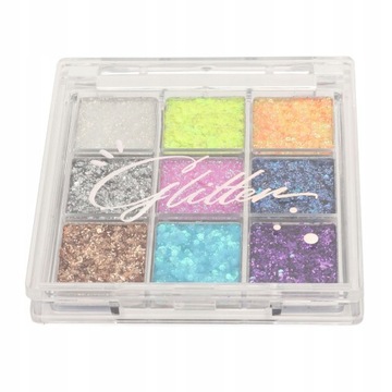 Палитра теней с блестками 9 цветов.