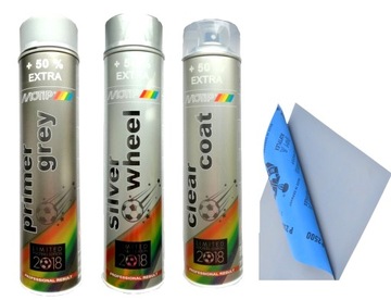 MOTIP LAKIER Farba Podklad Klar bezbarwny ZESTAW DO FELG srebrny 3x600ml