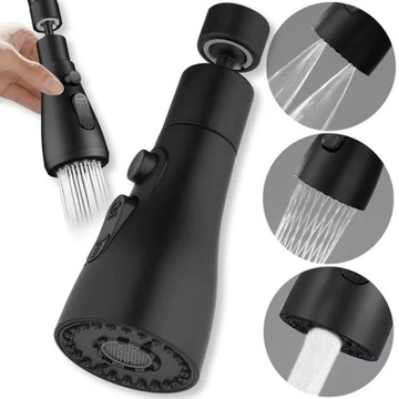 УДЛИНИТЕЛЬ КУХОННОГО КРАНА АЭРАТОР АЭРАТОР 3 ФУНКЦИИ 360° ЧЕРНЫЙ