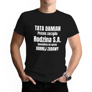 T-SHIRT L Koszulka Czarna dla Taty DZIEŃ OJCA Prezes Rodziny IMIĘ Kreator