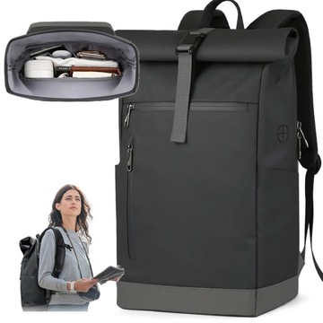 DUŻY PLECAK MĘSKI MIEJSKI KURIERSKI ROLL-TOP SPORT WODOODPORNYNA CZARNY 30L