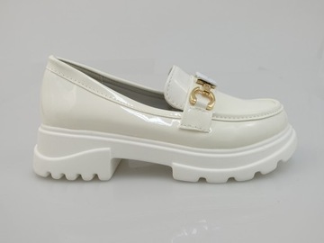 ЛОФЕРЫ-СЛИПЫ ДЛЯ ДЕВОЧЕК, ЛОФЕРЫ РАСКРАШЕННЫЕ, ТУФЛИ, белые, С ПРЯЖКОЙ 36