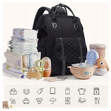 БОЛЬШОЙ МНОГОФУНКЦИОНАЛЬНЫЙ РЮКЗАК ДЛЯ КОЛЯСКИ РЮКЗАК-ОРГАНИЗАТОР ДЛЯ МАТЕРИ, ЧЕРНЫЙ, 20 Л