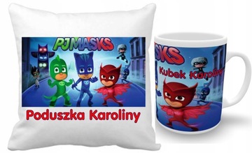 PJ MASKS PIDŻAMERSI ZESTAW PODUSZKA+KUBEK+IMIĘ