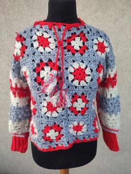 Sweter na szydełku handmade boho rękodzieło