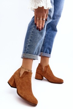 ЖЕНСКИЕ ЗАМШЕВЫЕ БОТИНКИ С ВЫРЕЗАМИ НА НИЗКОМ КАБЛУКЕ CAMEL 42