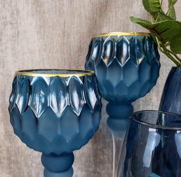 ВЫСОКИЙ ПОДСВЕЧНИК КОЛЛЕДЖ, СИНИЙ КОВРИК OMBRE, 30 СМ