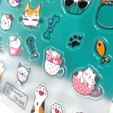 Самоадгезивные выпуклые 3D наклейки на узоры кошек гвоздей