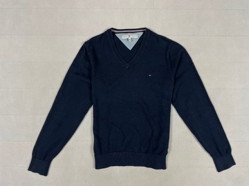 Tommy Hilfiger Sweterek Damski V neck Granat Logo Unikat Klasyk M