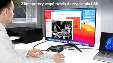 KVM-переключатель Unitek H1310A, 4 порта USB 5 Гбит/с, активный