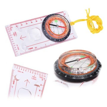 KOMPAS MAPOWY KARTOGRAFICZNY PŁYTKOWY LUPA BUSOLA SZNUREK PODRÓŻNY