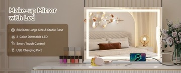 Зеркало для макияжа с мерцающей светодиодной подсветкой 80x60 см в голливудском стиле ELECWISH