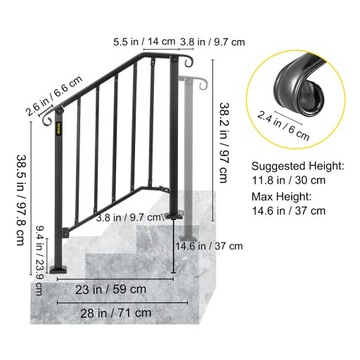 VEVOR Balustrada Schodowa 2-3 kroków Kute żelazo