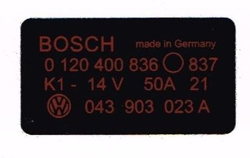NAKLEJKA NA ALTERNATOR BOSCH 0 120 400 836 / 837
