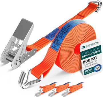 4x PASEK Z GRZECHOTKĄ I HACZYKIEM 25mm x 6m OBCIĄŻENIE 800KG PASY TOWAROWE