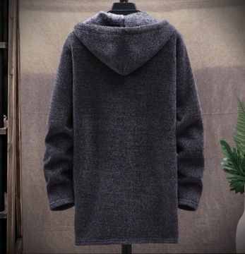 BLUZA MĘSKA Z KAPTUREM Zimowy Sweterowy Płaszcz