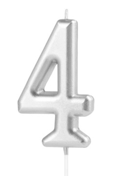 Srebrna świeczka cyfra 4,świeczka na tort, świeczki cyfry 10 cm