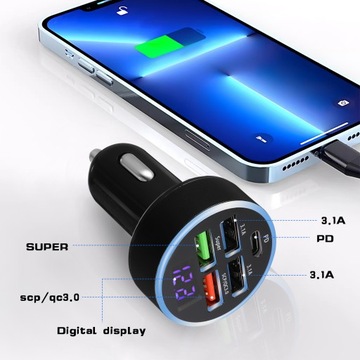 АВТОМОБИЛЬНОЕ ЗАРЯДНОЕ УСТРОЙСТВО USB C ЗАРЯДНОЕ УСТРОЙСТВО ДЛЯ МОБИЛЬНОГО ТЕЛЕФОНА 5-ПОРТОВЫЙ АВТОМОБИЛЬНЫЙ АДАПТЕР