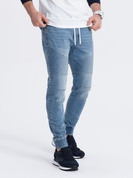 Spodnie męskie joggery jeansowe z przeszyciami niebieskie V2 OM-PADJ-0113 L
